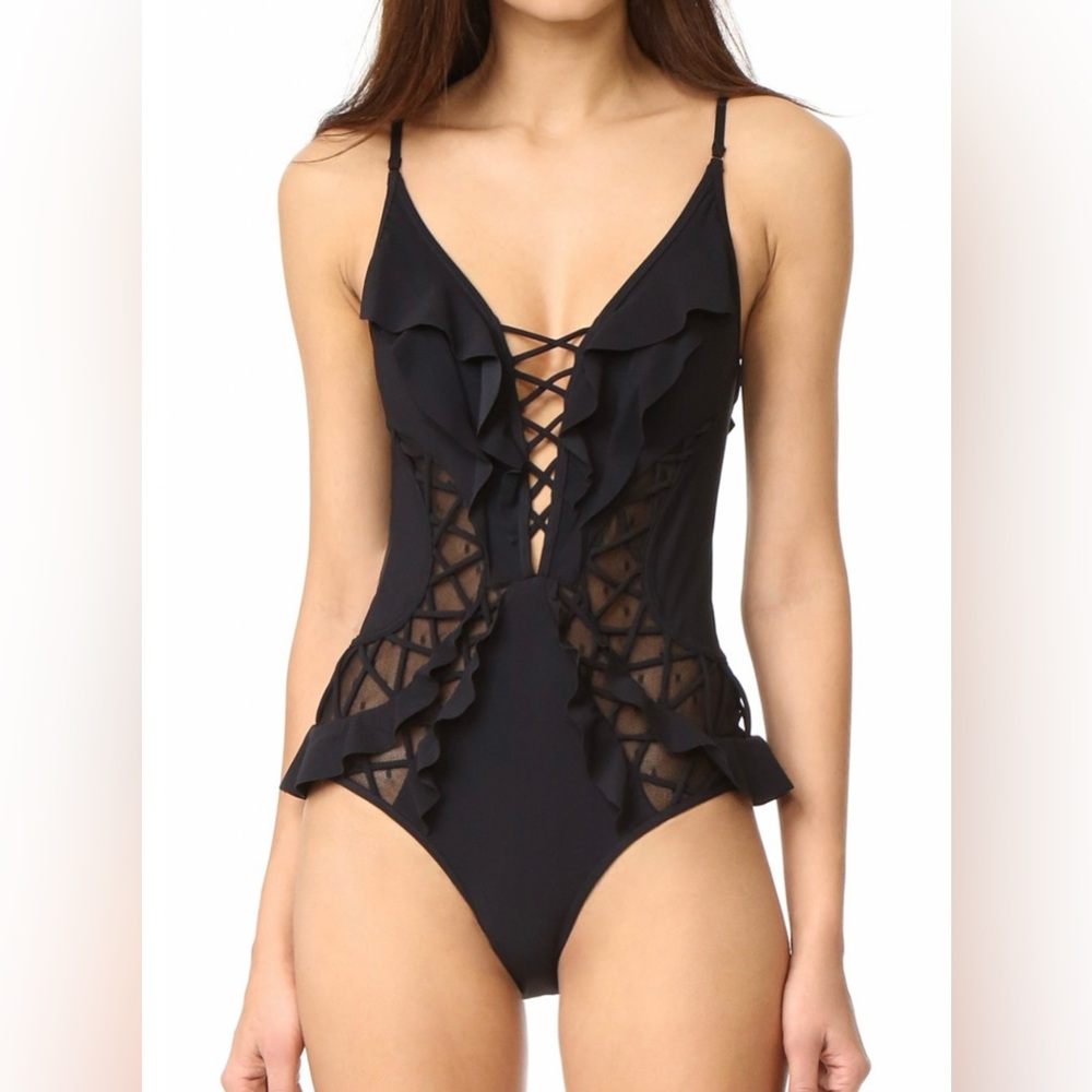 Ruffle Zimmermann maillot with sheer mesh panels Top/Bodysuit/Swim us 2-4